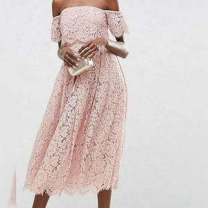 ASOS Off the shoulder lace midi dress